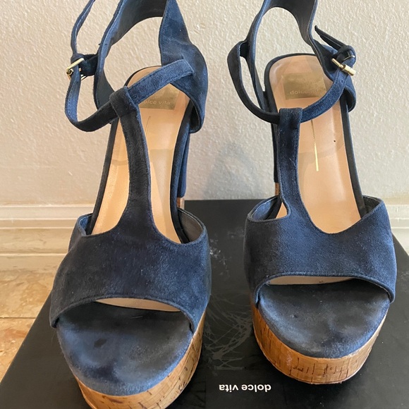 Dolce Vita Baxter Navy Blue
Suede Cork T-Strap Platform
Heels Women's Size 10 - Picture 4 of 5